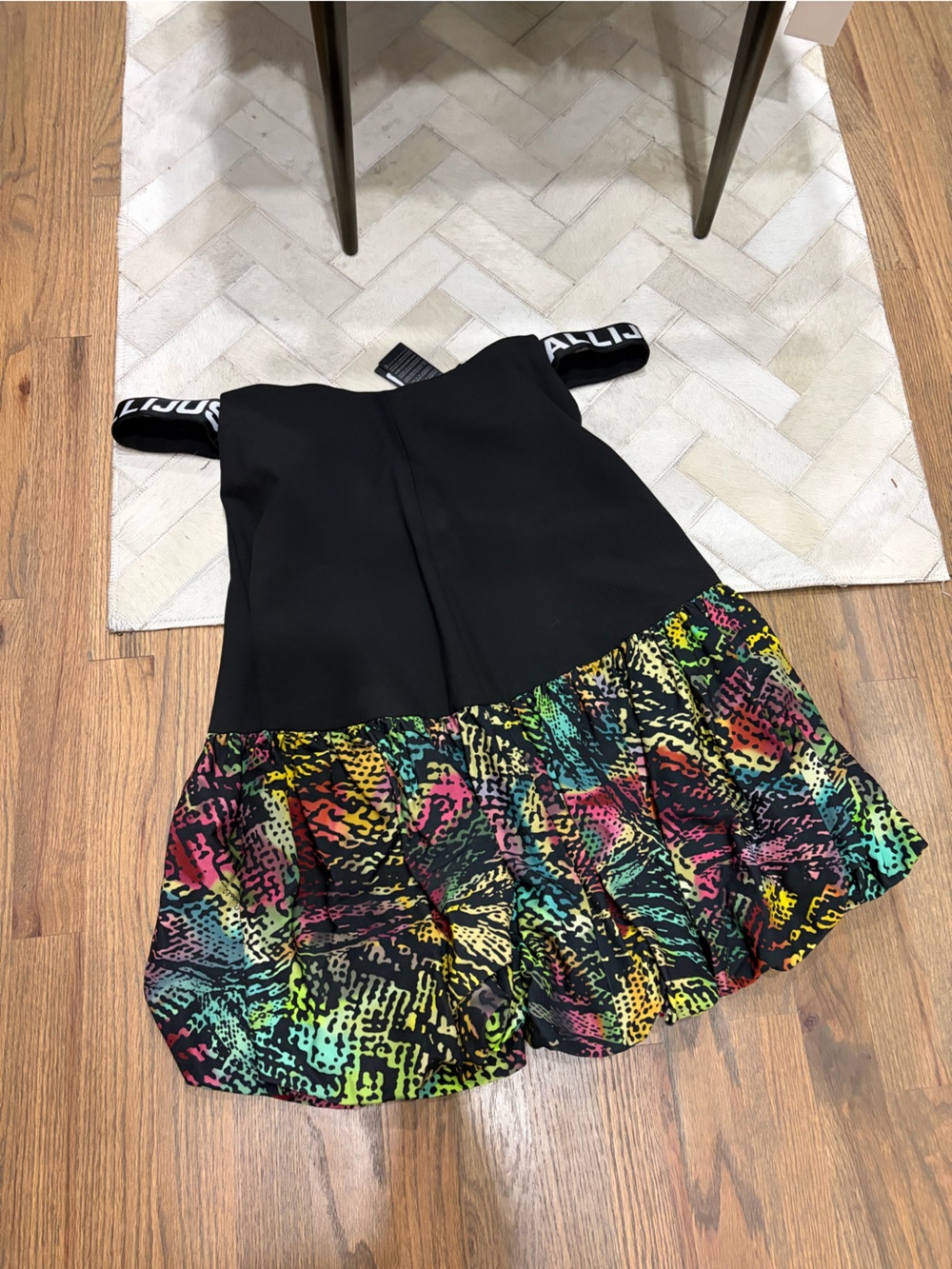 Just Cavalli Black Dress with Neon Animal-Print Hem